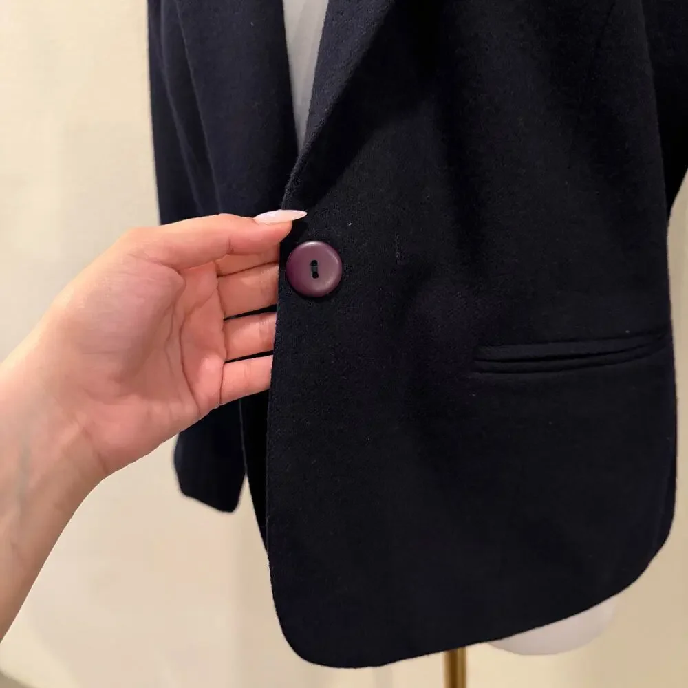 Adolfo Studio Navy Blue Women Wool Blazer Tailored 2p Office Corporate Workwear